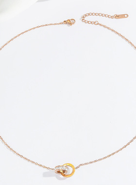 项链女罗马钻双环耳环套装小众欧美时尚锁骨链镶钻气质项链