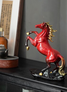 新中式客厅玄关酒柜m马摆件装饰工艺品办公室书房摆设乔迁开业礼