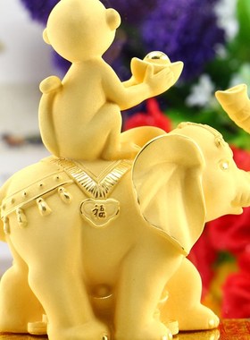绒沙金吉祥招财大象摆件生肖猴子工艺品摆设新年贺岁业吉祥礼品