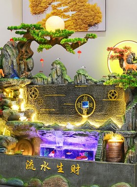 大型水幕墙瀑布流水屏风公司玄关背景墙水景观客厅假山循环水摆件