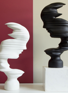 黑白抽象人物摆件雕塑现代极简酒店玄关隔断电视柜大号艺术装饰品