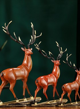 铜之父一鹿高升铜鹿梅花鹿升迁礼品办公室酒柜桌面玄关装饰品
