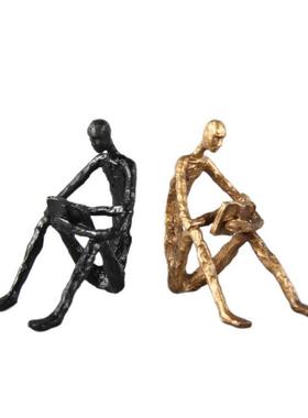 北欧样板间黑色铸抽饰象人物雕摆件创意ZKW铁装品电视柜塑玄关摆