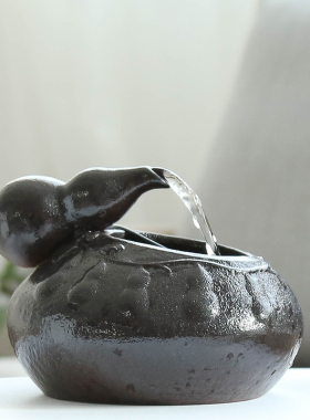 创意鱼缸小型葫芦流水招财家居饰品喷泉水景现代桌面景观