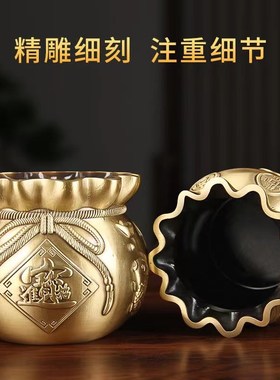 黄铜存钱罐钱袋子聚宝盆招财聚财福袋家居客厅办公室装饰工艺摆件