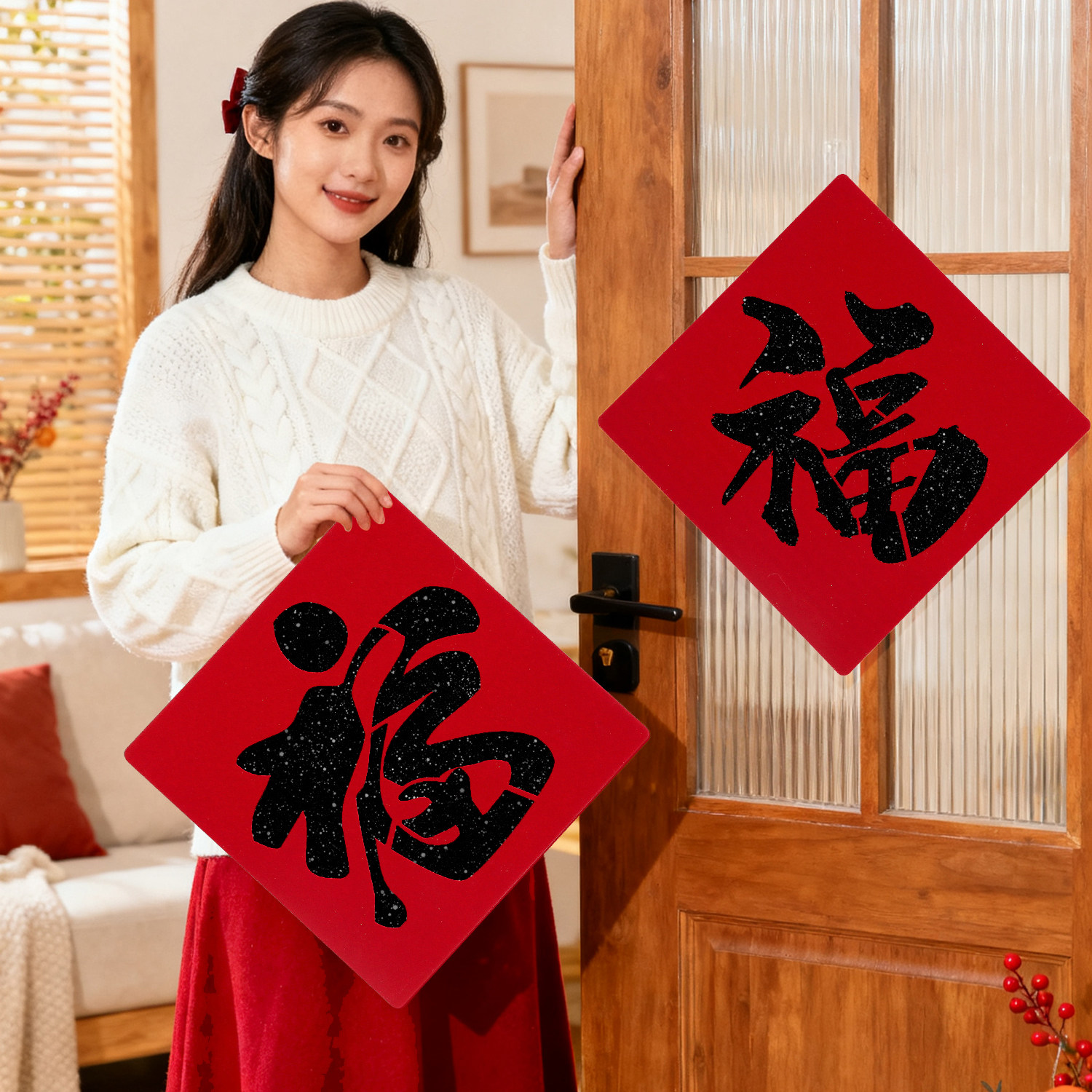 2026年马年福字门贴新年装饰贴新款双层植绒布过年场景装扮春节,淘宝优惠券,粉丝福利购,淘宝优惠卷