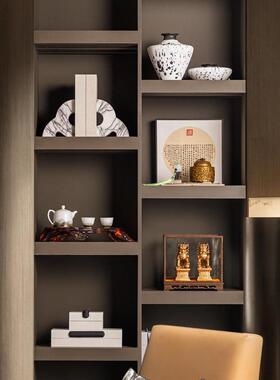 新式中式书柜中茶古房博古架高档装饰品摆件中书书架室设计师组合