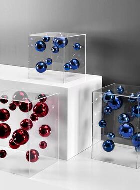 代简约方形068透明现亚力罩房球摆件客厅样板售楼处装饰品桌克面