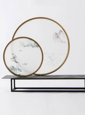 新厅中式圆形铁艺山水屏摆件客电酒视风柜MC-TY-31玄关店办公桌软