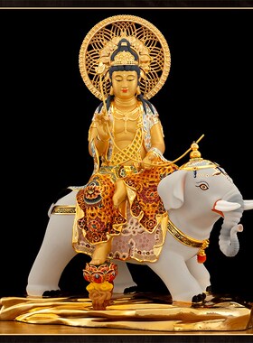 现货速发纯铜琉金文殊菩萨普贤菩萨佛前供奉家用室内彩绘华严三圣