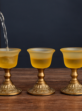 现货速发古法琉璃供水杯供佛杯纯铜供酒杯家用供奉财神关公八吉祥