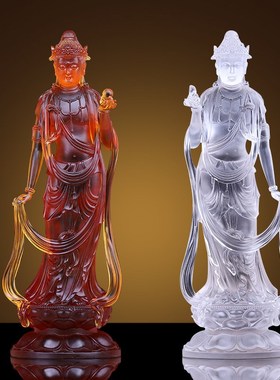 现货速发古法琉璃东方三圣神像家供奉蓝色药师佛琉璃像12寸日月光