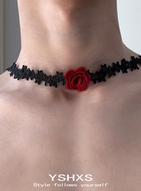 黑色蕾丝长款花朵绑绳