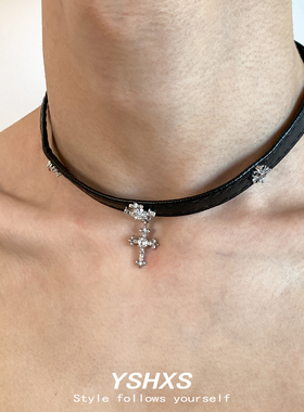 哥特十字架皮革choker