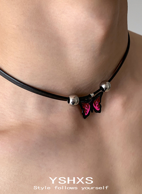 复古红色蝴蝶皮绳项圈