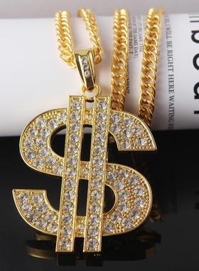 镀金大美金嘻哈美金项链饰品镶钻水钻项链