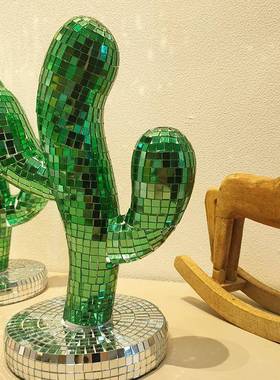 迪斯科球仙人掌玻璃镜面反光摆件室内创意装饰品圣诞节植物摆件