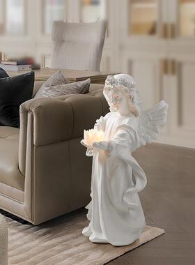 欧式复古天使落地摆件托盘客厅玄关钥匙创意桌面装饰品树脂像雕塑
