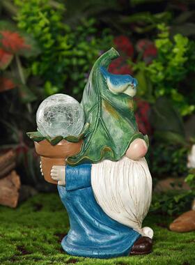 户外太阳能灯树脂工艺花园摆件小矮人地精工艺品草坪庭院装饰摆件