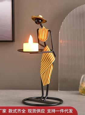 挑担少女烛台铁艺摆件客厅卧室房间餐厅烛光晚餐装饰品外热卖