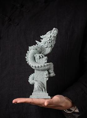 国潮精品飞龙在天招财摆件创意生肖盘龙柱鱼缸造景客厅桌面装饰品