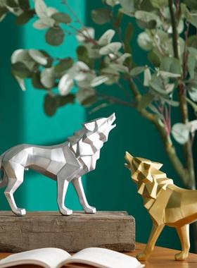 北欧风格树脂工艺品狼图腾摆件家居客厅电视柜玄关创意动物装饰品