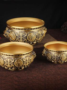 狮子头聚宝盘铜工艺品铜摆件聚宝盆百福缸香炉铜制