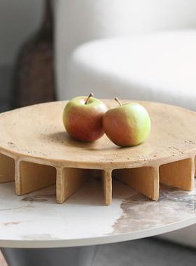 果盘侘寂风仿洞石底座桌面饰品收纳托盘轻奢民宿酒店样板房摆件