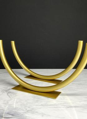 北欧轻奢创意几何半圆形铁艺摆件样板房售楼处客厅玄关工艺品摆设