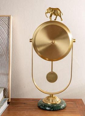 贝壳座钟桌面钟表装饰居家美物珐琅彩冰裂纹复古轻奢客厅坐钟摆件