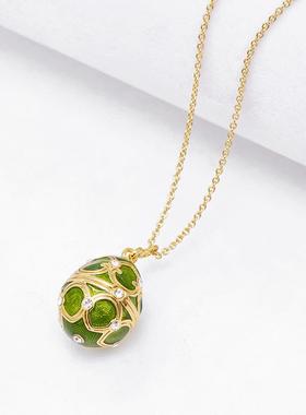 高级感时尚气质珐琅釉镶钻三叶草花朵可打开彩蛋吊坠女中长款项链