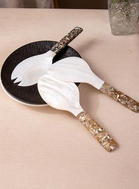 天然海螺贝壳白贝粉贝碎花贝壳饭勺沙拉勺特色手工制品轻奢餐具