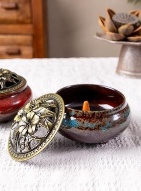 盘香炉家用蚊香盘托摆件室内熏香沉香安神檀香艾草创意陶瓷薰香炉