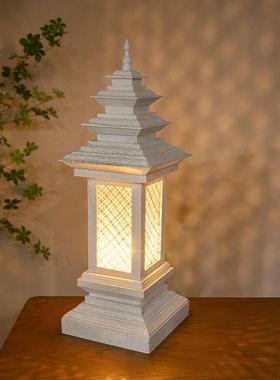 泰国实木家用台灯桌面装饰古风灯东南亚餐厅复古氛围灯床头小夜灯