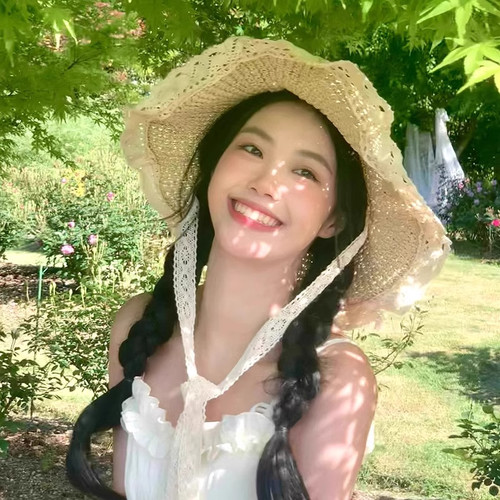 氛围感蕾丝系带手工编制草帽子女春海边度假遮阳防晒帽太阳沙滩帽 - 图1