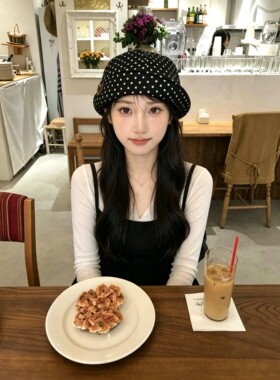 日系复古波点蝴蝶结显脸小报童帽