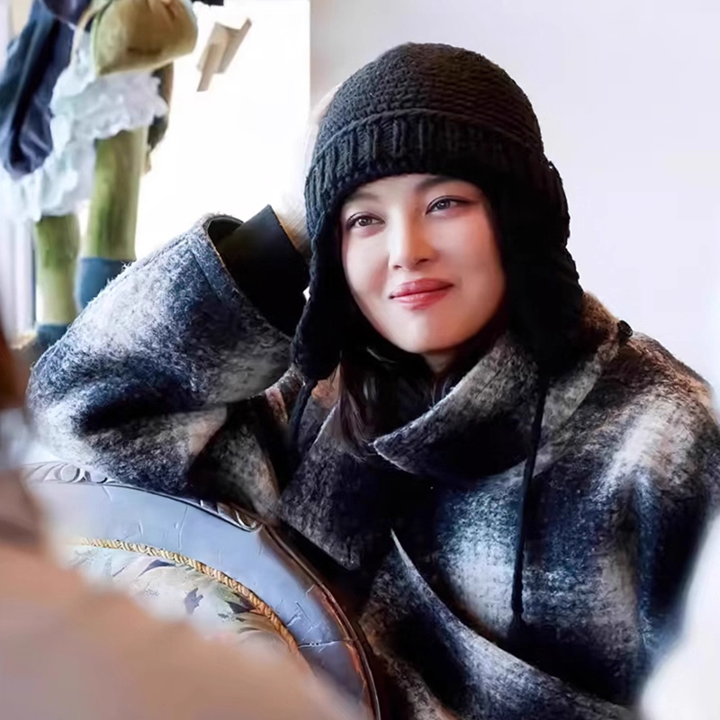 辛芷蕾同款针织帽子女秋冬防寒护耳保暖毛线帽休闲文艺气质雷锋帽 - 图1