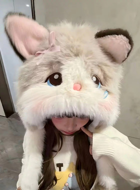 冬季女可爱毛绒猫耳保暖护耳帽