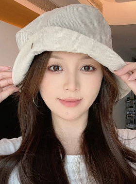 日系复古灯芯绒渔夫帽女秋冬显脸