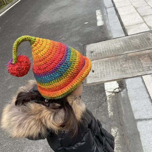 精灵帽材料包手工编织尖尖帽毛线儿童帽子毛线帽钩织diy婴儿宝宝 - 图0