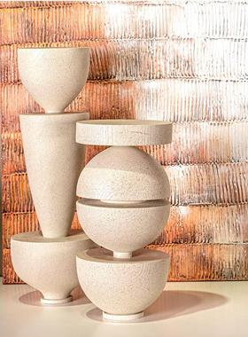 简约侘寂风几何树脂摆件家居复古积木组合摆件样板间软装饰品