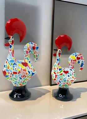 现代简约公鸡一对摆件客厅家居装饰品书房桌面摆设树脂工艺品礼品