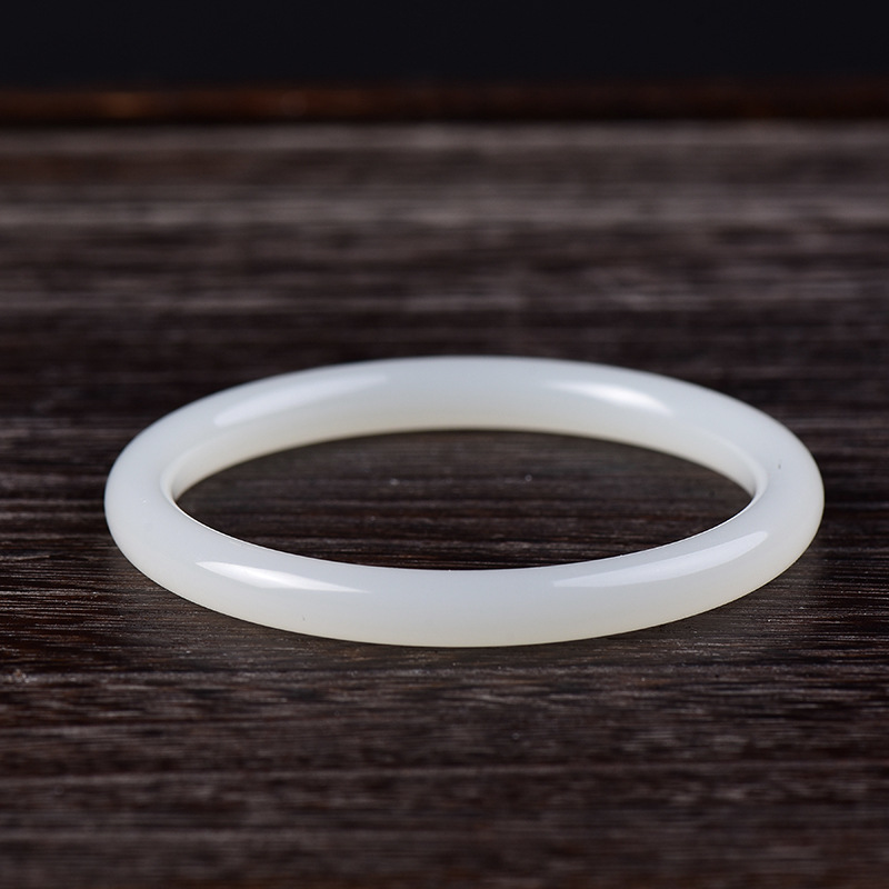 日本品质新款和田玉羊脂玉级白玉复古圆条手镯少女细条镯子女生民 - 图1