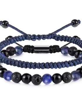 2025手工编织青金石虎眼石磨砂潮流女款粉晶手链新款时尚饰品