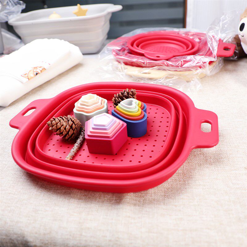 铂金硅胶折叠沥水篮方形加大厨房洗菜盆水N果篮承重耐高温滤水篮,淘宝优惠券,粉丝福利购,淘宝优惠卷