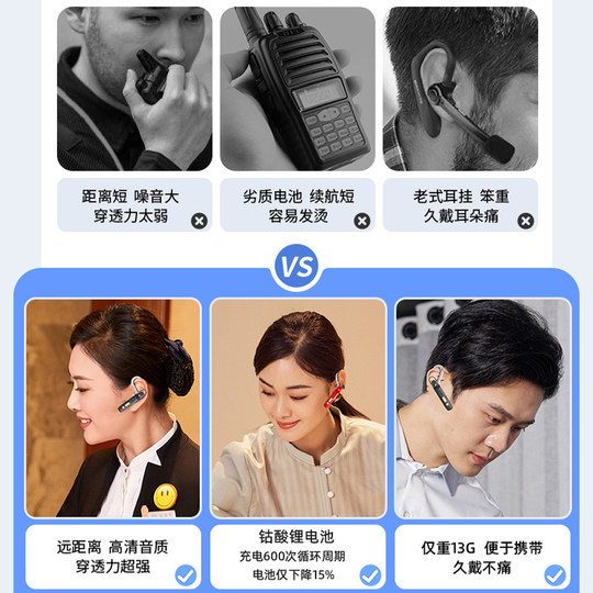 超轻迷你对讲机触摸耳挂式蓝牙小机小型无线器美发餐厅对机饭店用