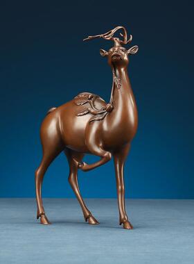 紫铜呈祥鹿摆件办公室家居工艺品乔迁开业礼品