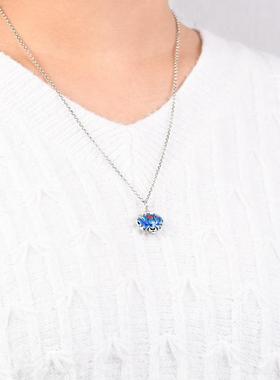 网红- S925银吊坠 小巧文艺景泰蓝莲花小香囊香薰女款香丸盒吊饰