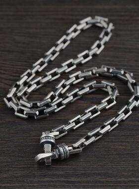 网红-S925银做旧锁链链条跨境朋克男款粗款颈链单链项饰项链