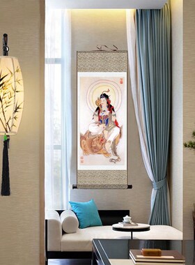 速发文奉普贤菩萨丝绸画客厅家用供殊装饰挂人画物卷轴画